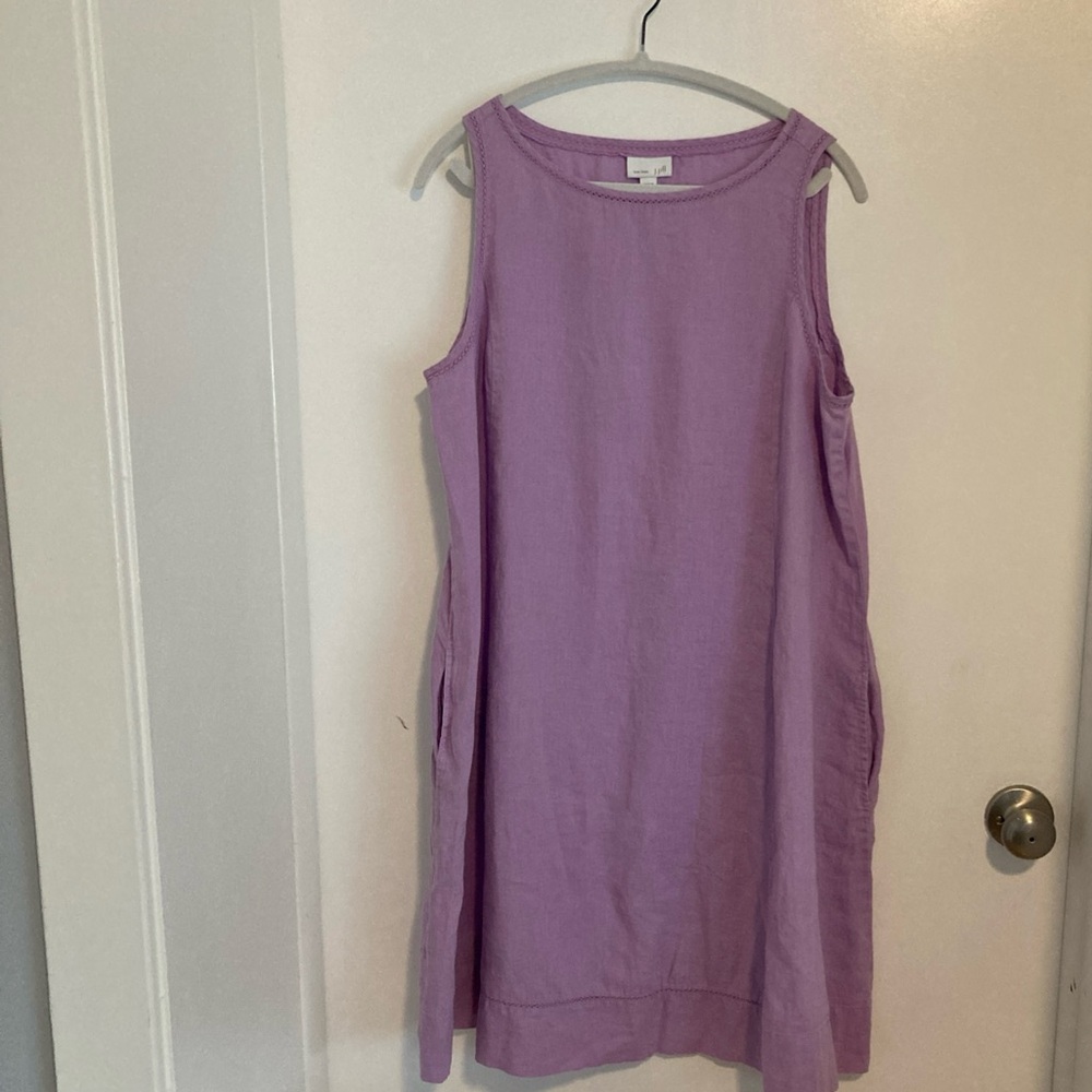 J Jill Love Linen Midi Dress Size M Women Preppy Sleeveless V Neck Pockets